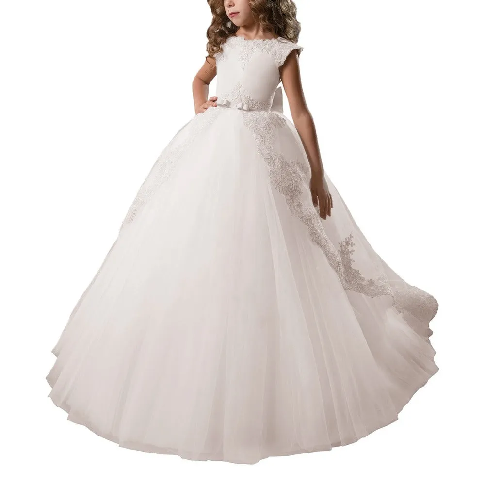 sd-hk New Princess Lace Dress Kids Flower Embroidery Dress For Girls