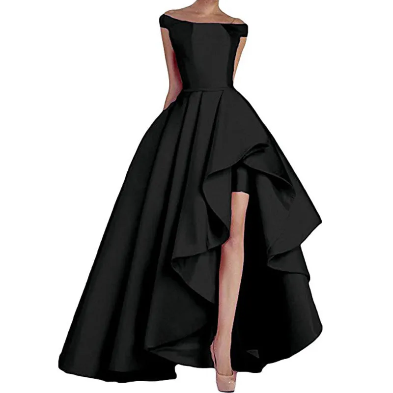 sd-hk Women's Off Shoulder Evening Prom Dresses High Low Wedding Gowns