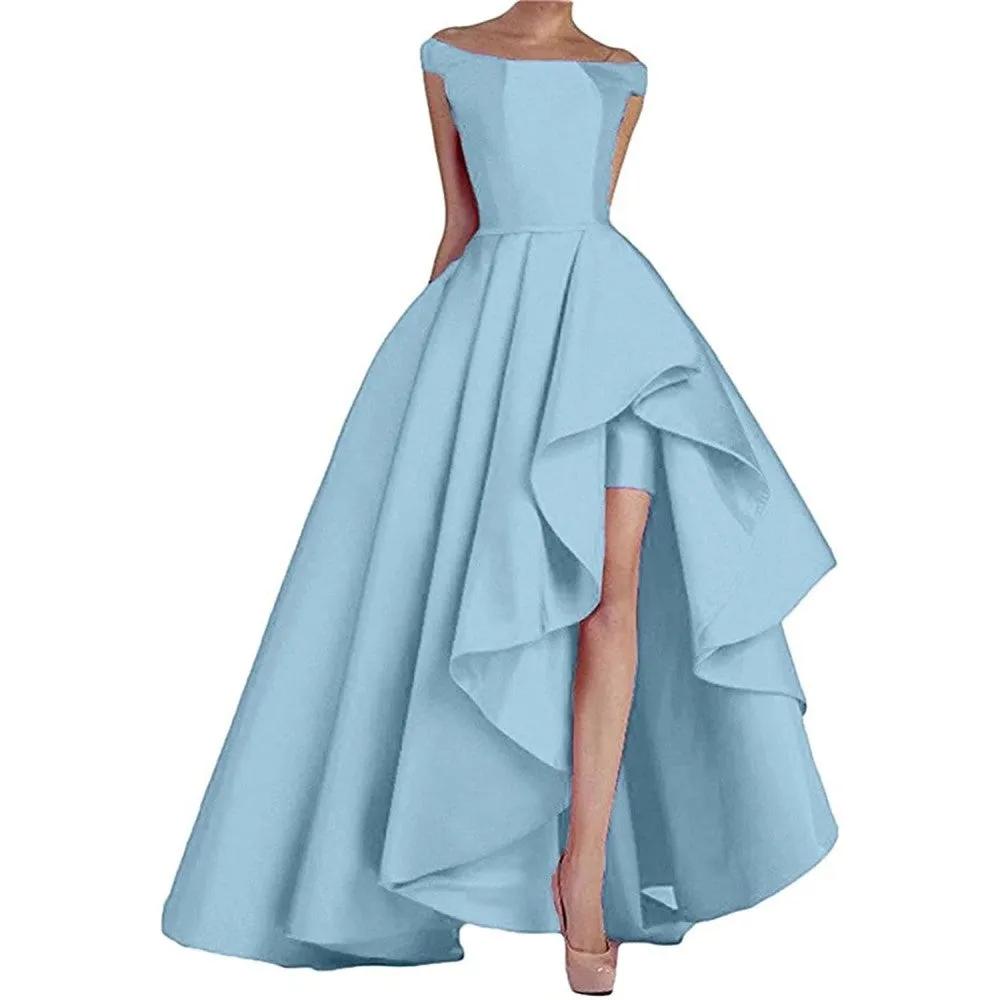 sd-hk Women's Off Shoulder Evening Prom Dresses High Low Wedding Gowns