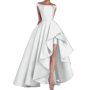 sd-hk Women's Off Shoulder Evening Prom Dresses High Low Wedding Gowns