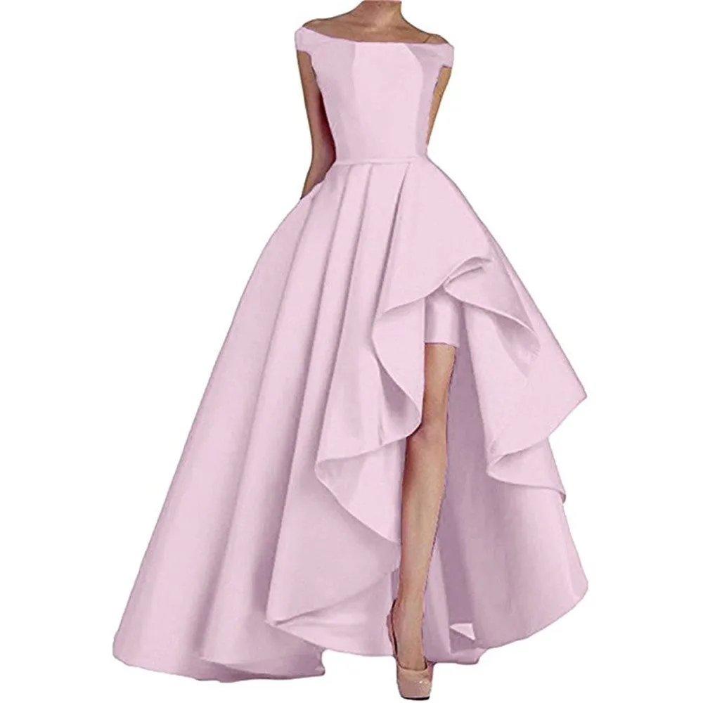 sd-hk Women's Off Shoulder Evening Prom Dresses High Low Wedding Gowns