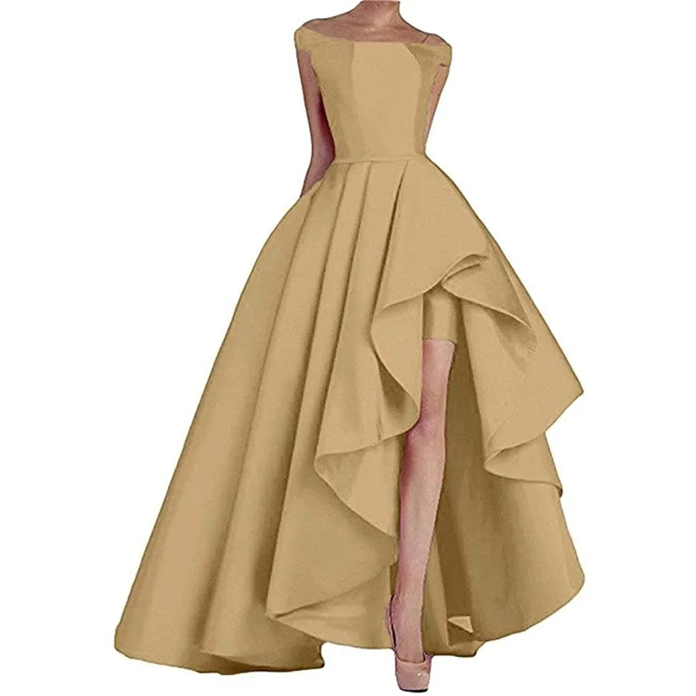 sd-hk Women's Off Shoulder Evening Prom Dresses High Low Wedding Gowns