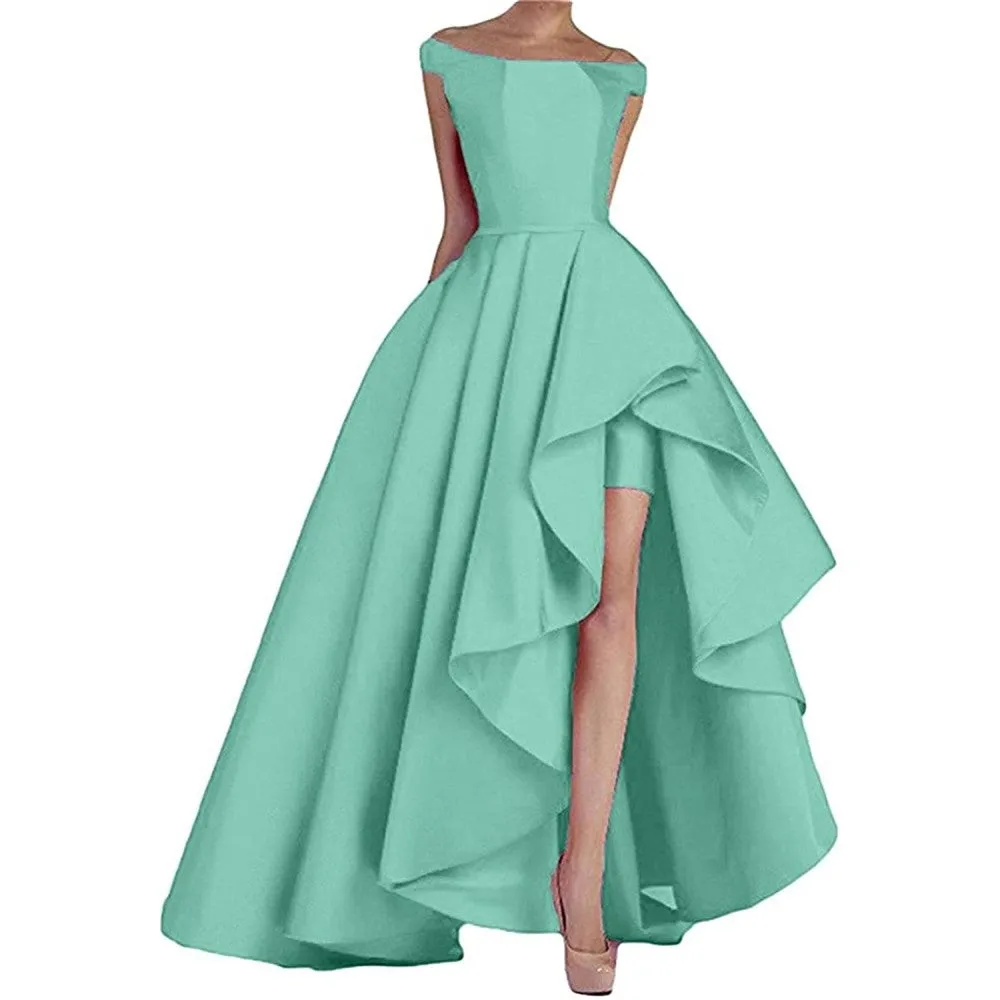 sd-hk Women's Off Shoulder Evening Prom Dresses High Low Wedding Gowns