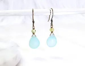 Seafoam Chalcedony and Green Peridot Classic Stone Earrings