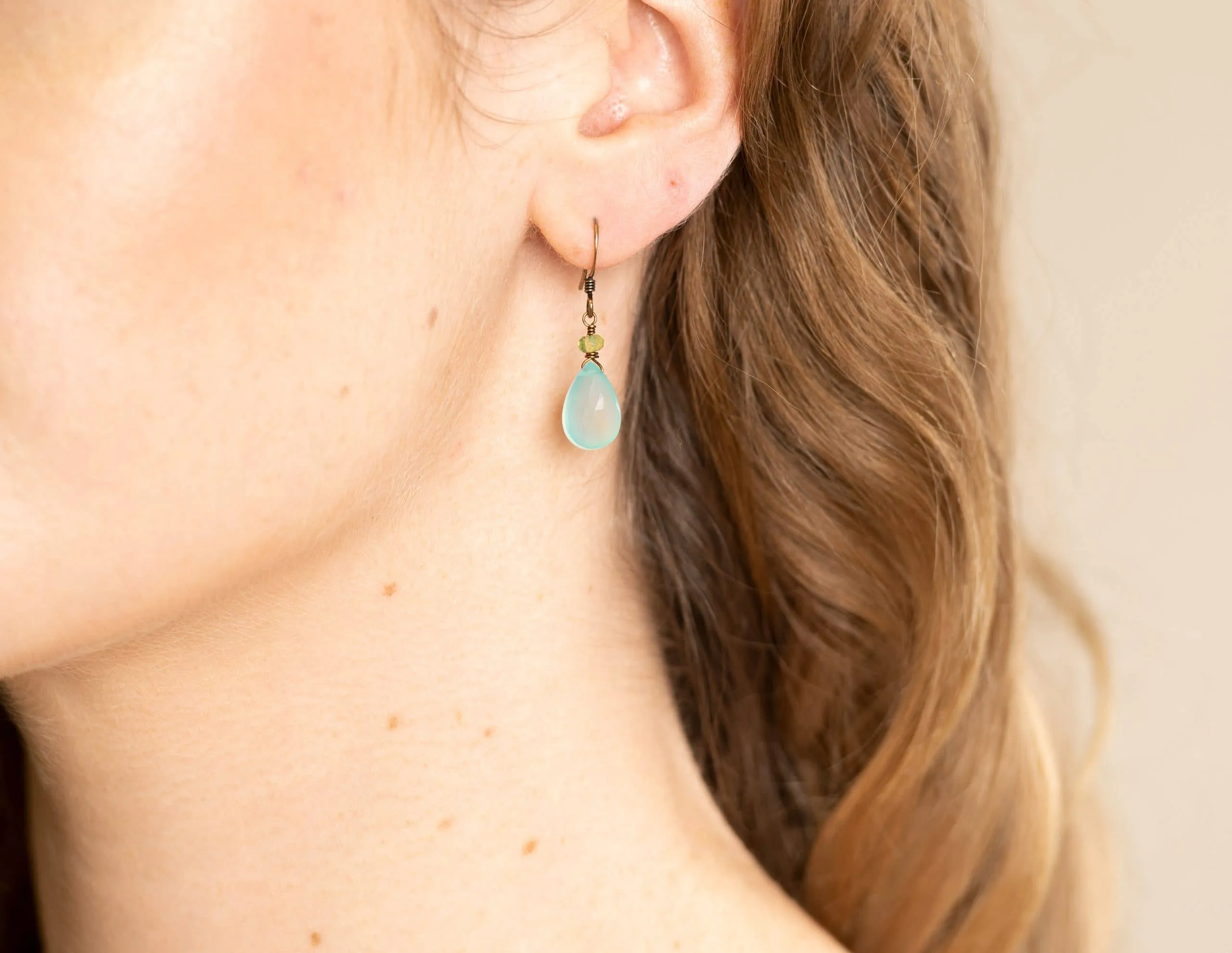 Seafoam Chalcedony and Green Peridot Classic Stone Earrings