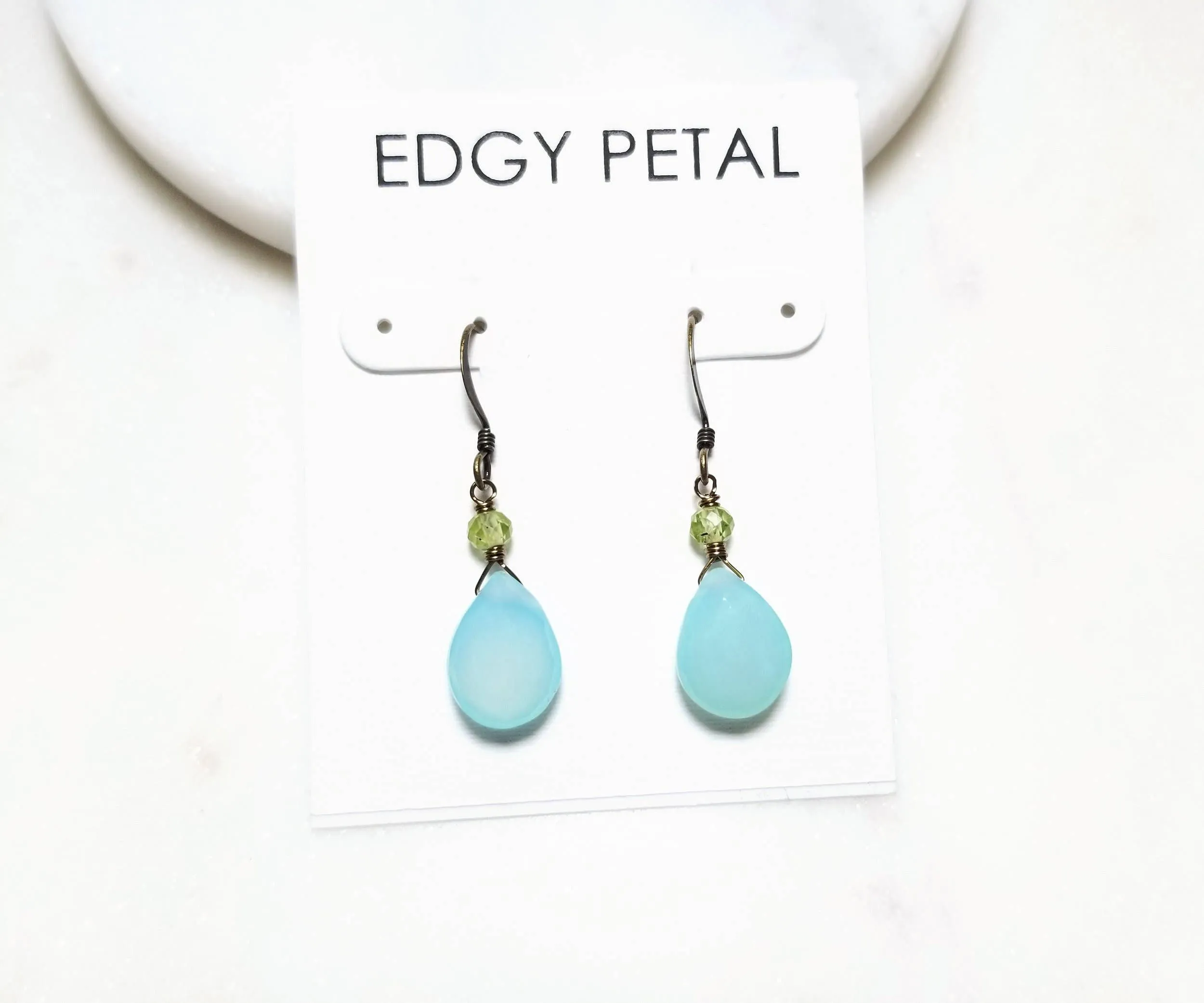 Seafoam Chalcedony and Green Peridot Classic Stone Earrings