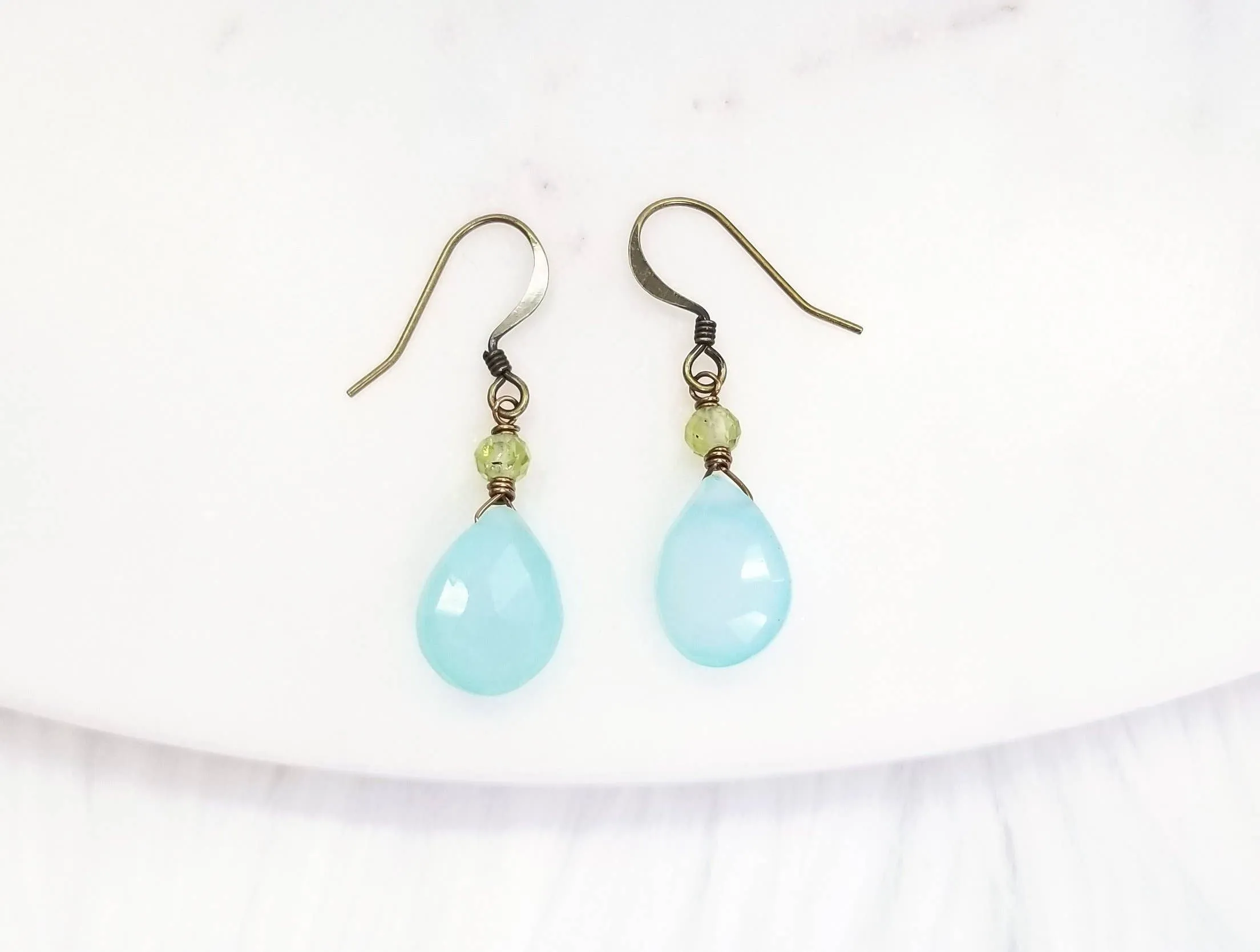 Seafoam Chalcedony and Green Peridot Classic Stone Earrings