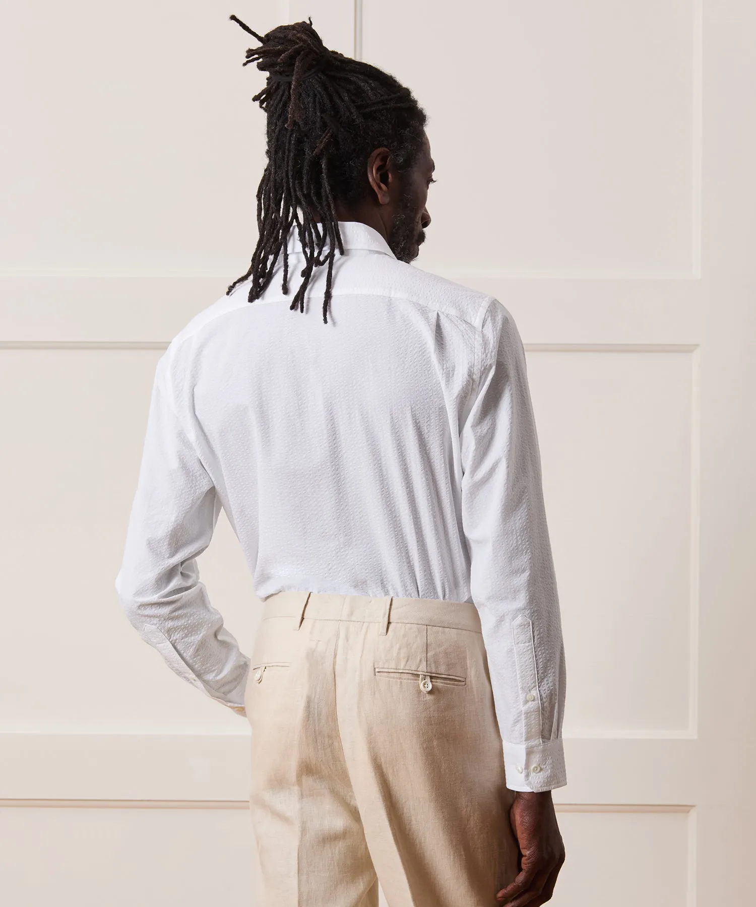 Seersucker Long Point Collar Dress Shirt