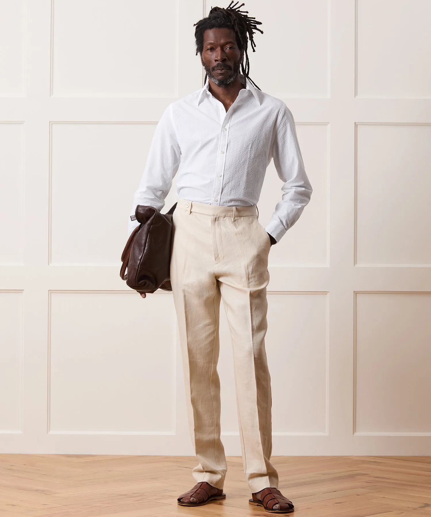 Seersucker Long Point Collar Dress Shirt