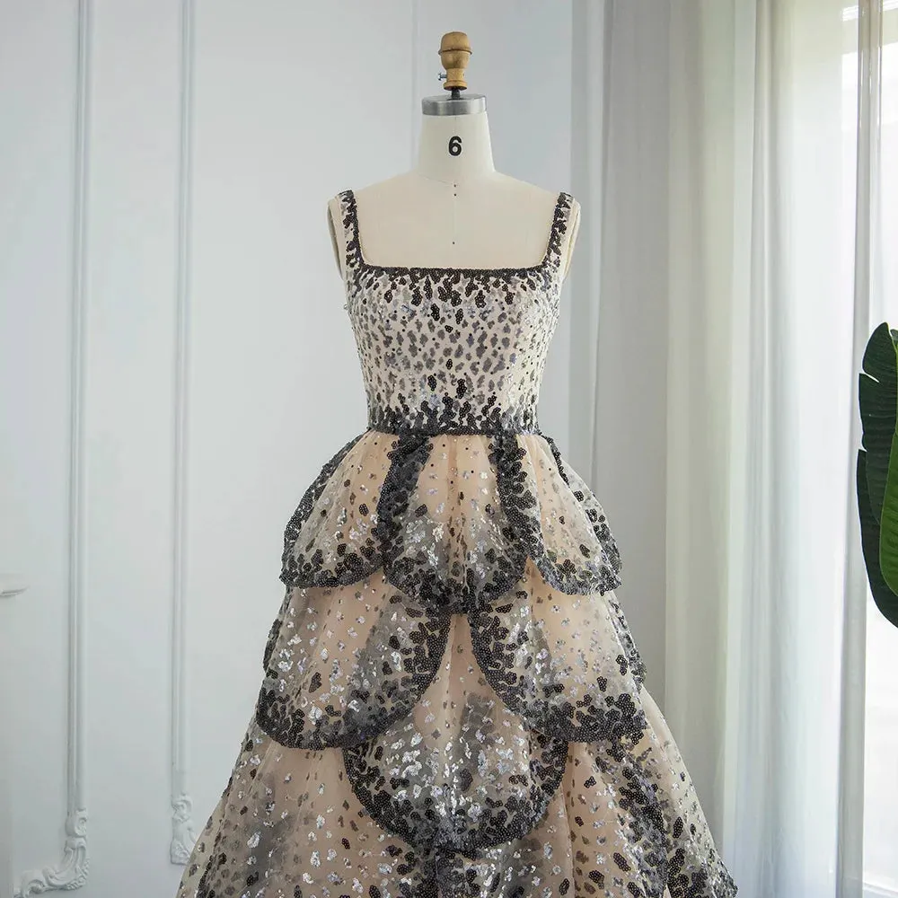 Sequin Butterfly Layered Gown