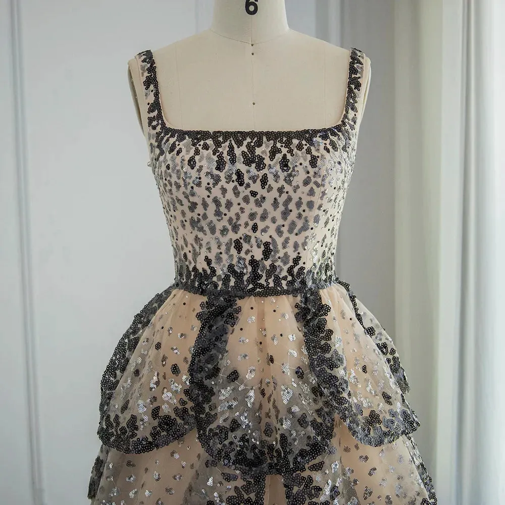 Sequin Butterfly Layered Gown