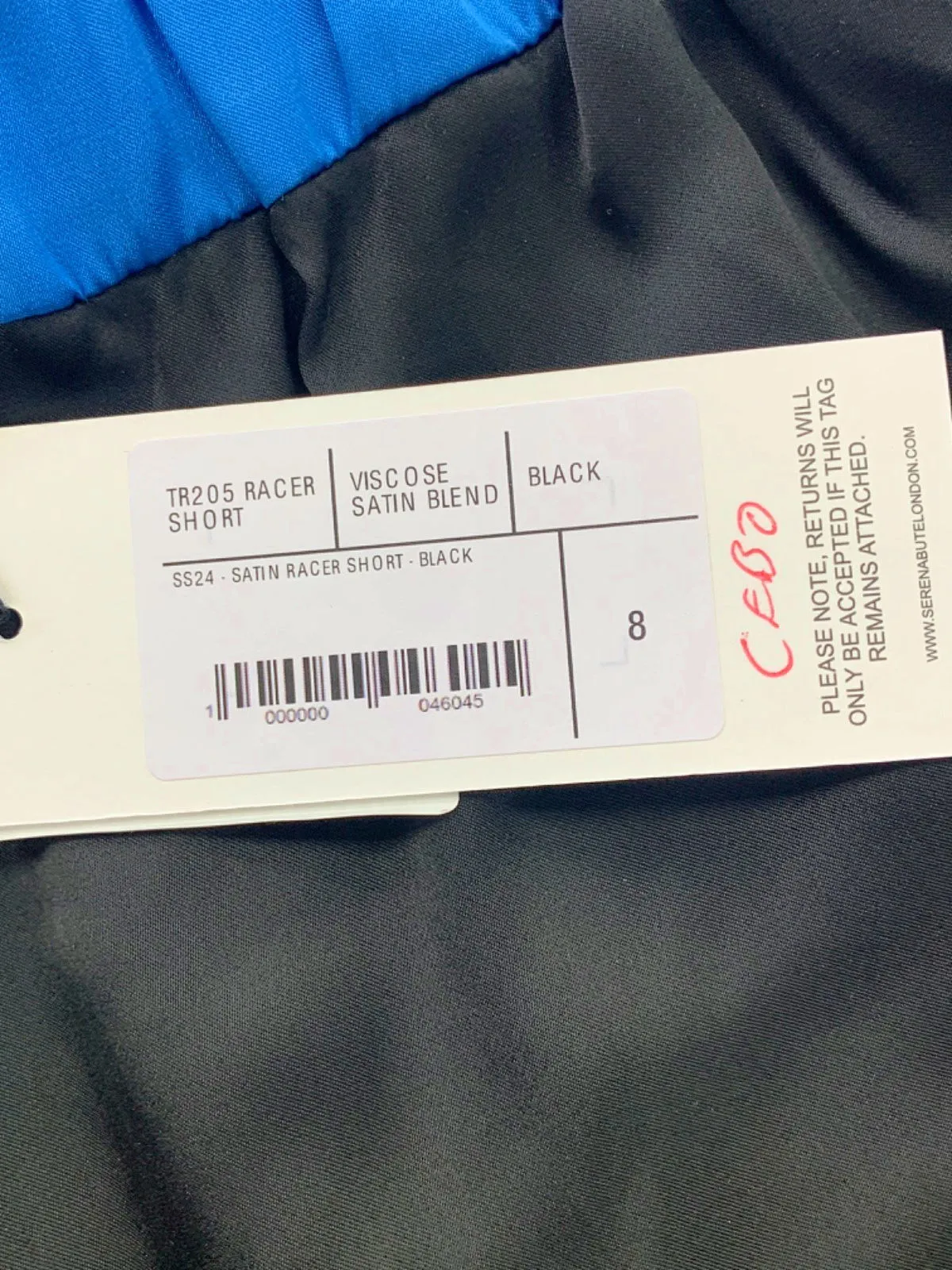 Serena Bute Black TR205 Racer Short UK 8