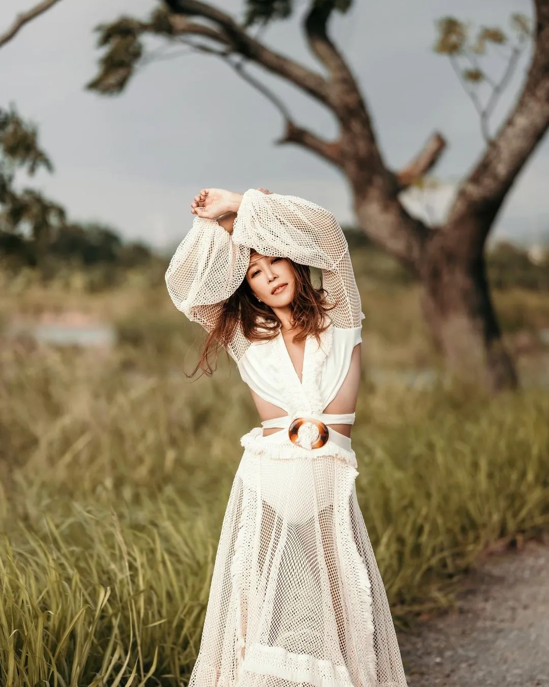 Sexy Deep V-neck Cut Out Long Sleeve Maxi Dress Long White Lace Tunic Party Women Clothes  Summer Beach Dress