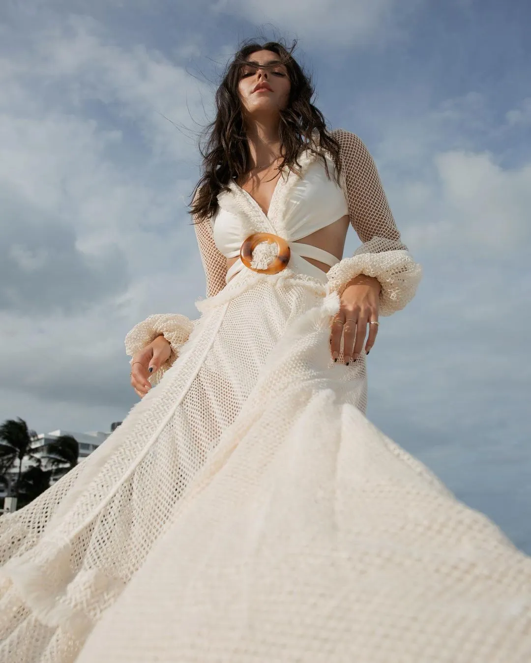 Sexy Deep V-neck Cut Out Long Sleeve Maxi Dress Long White Lace Tunic Party Women Clothes  Summer Beach Dress