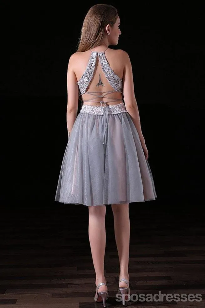 Sexy Two Pieces Backless Grey Short Cheap Homecoming Dresses Online, CM570