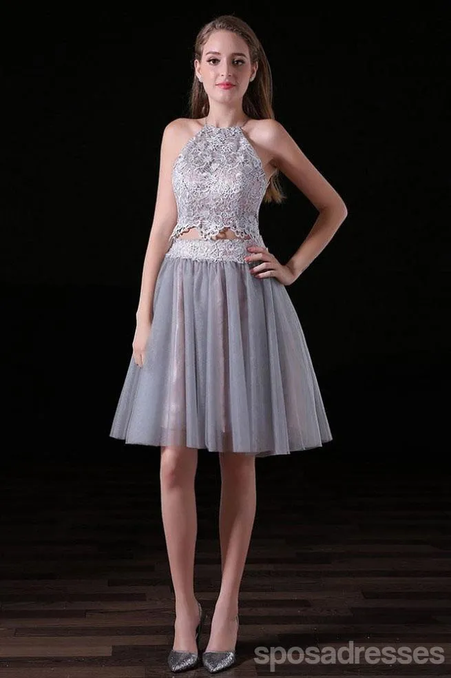 Sexy Two Pieces Backless Grey Short Cheap Homecoming Dresses Online, CM570