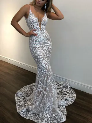 Sexy V-Neck Sling Lace Maxi Dress
