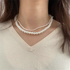 Silver-Plated & Pearl Layered Necklace