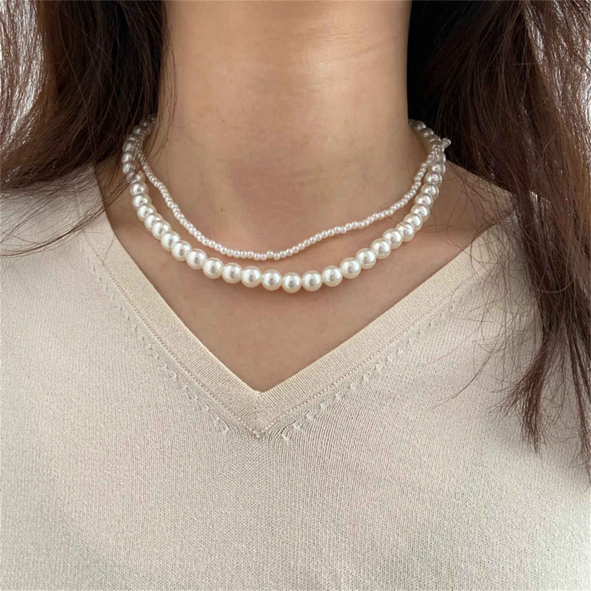 Silver-Plated & Pearl Layered Necklace
