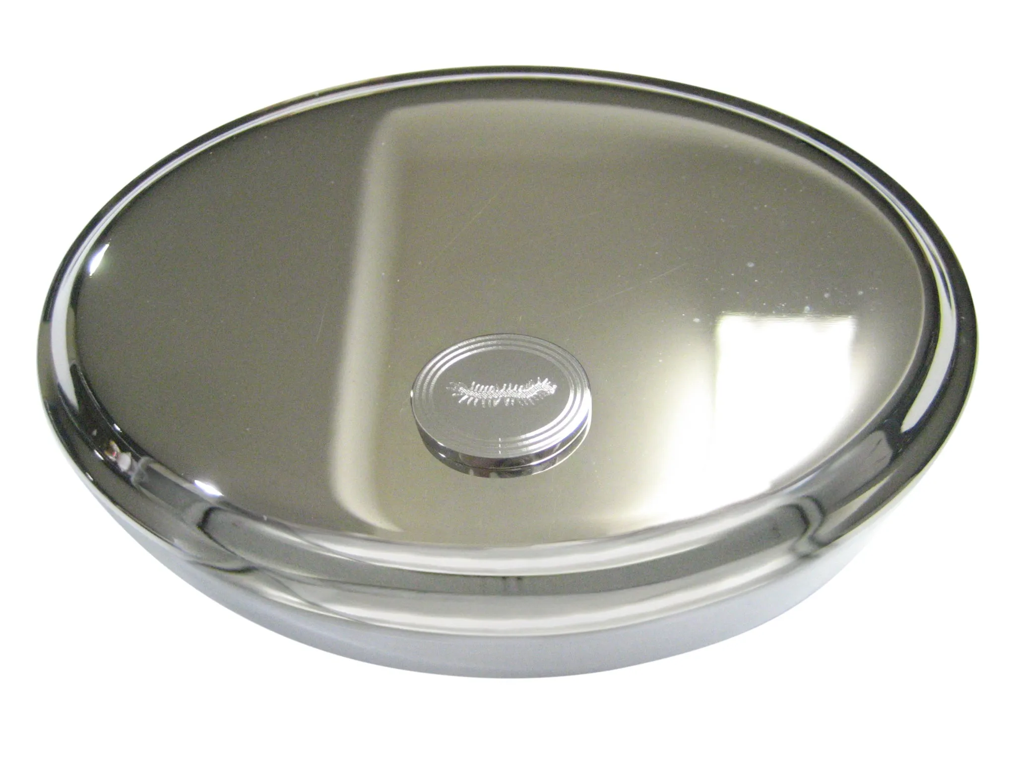 Silver Toned Etched Oval Centipede Bug Insect Oval Trinket Jewelry Box