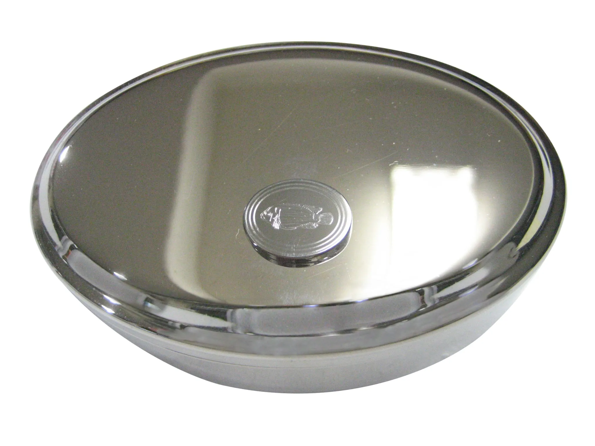 Silver Toned Oval Etched African Cichlid Fish Oval Trinket Jewelry Box