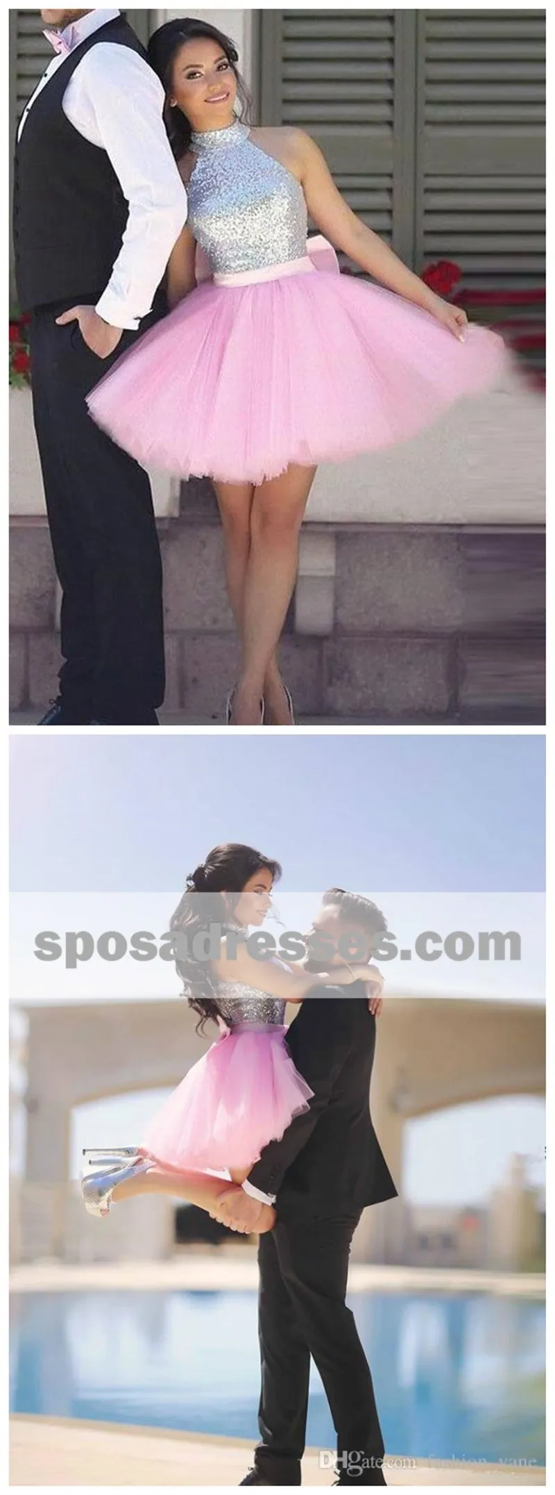 Simple Cute Short Silver Sequin Pink Skirt Cheap Homecoming Dresses 2018, BDY0324