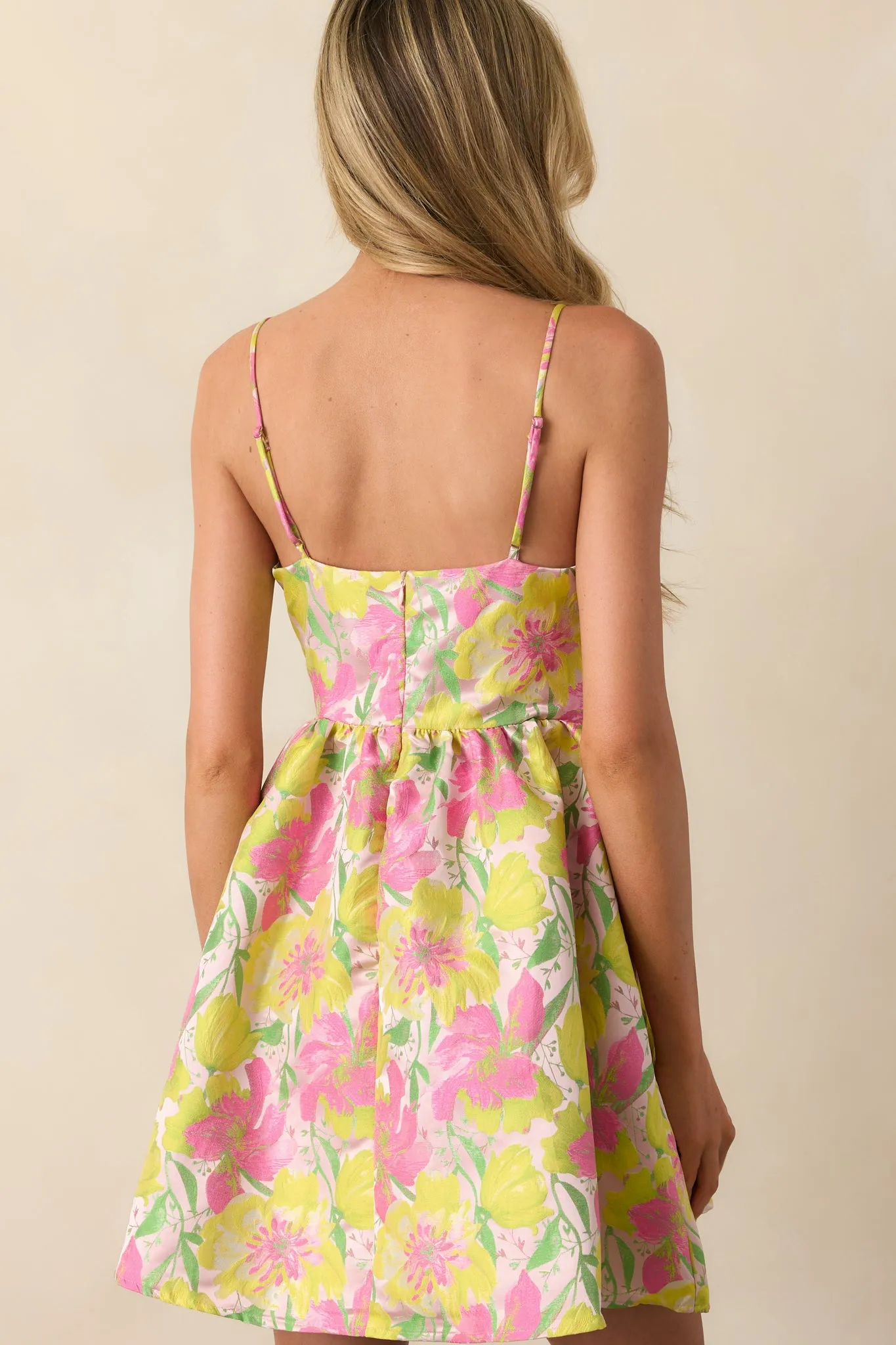 Simple Elegance Light Pink Floral Jacquard Mini Dress