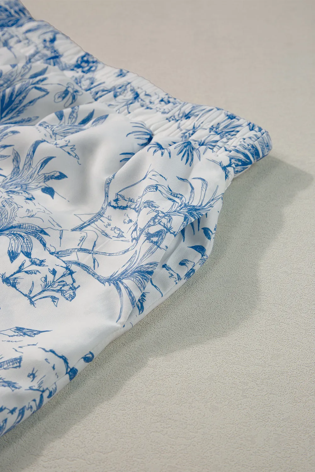 Sky Blue Floral Short Sleeve Shirt and Shorts Set