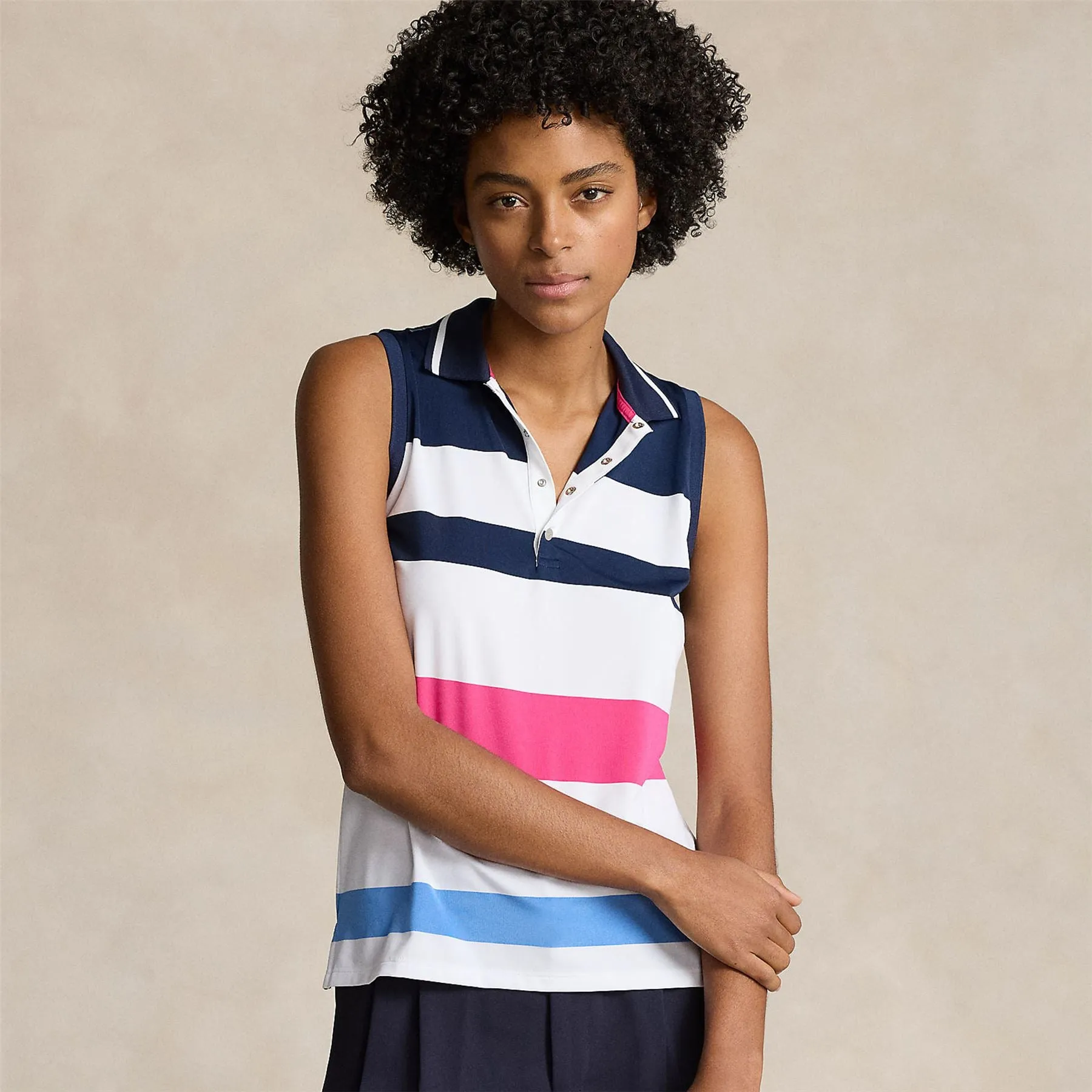 Sleeveless Polo Shirt-Refined Navy/Ceramic White/Bright Pink/Summer Blue