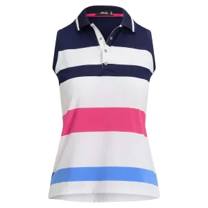 Sleeveless Polo Shirt-Refined Navy/Ceramic White/Bright Pink/Summer Blue