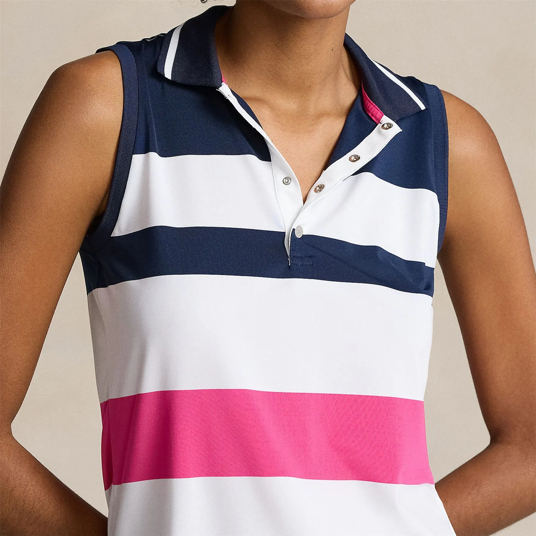 Sleeveless Polo Shirt-Refined Navy/Ceramic White/Bright Pink/Summer Blue
