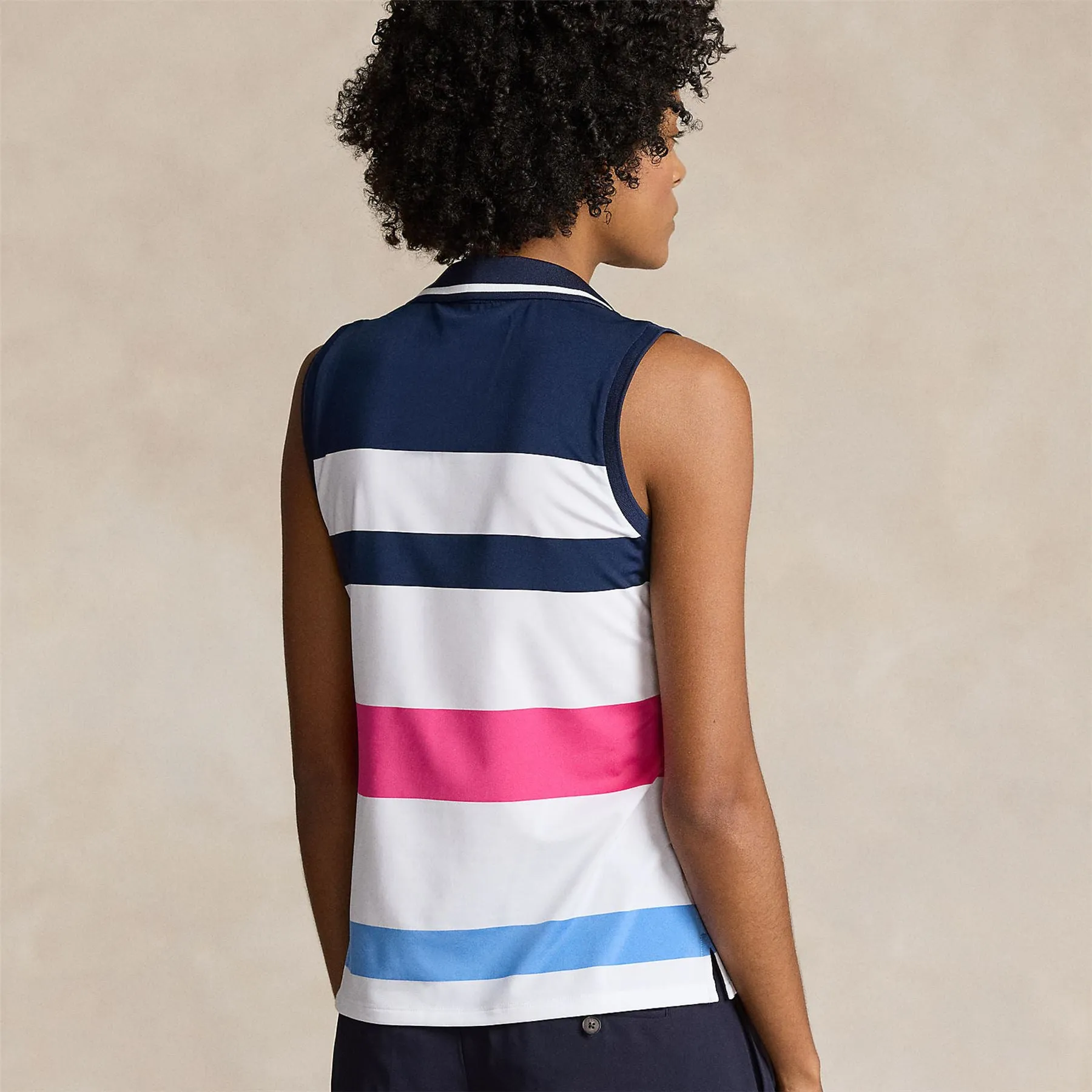 Sleeveless Polo Shirt-Refined Navy/Ceramic White/Bright Pink/Summer Blue