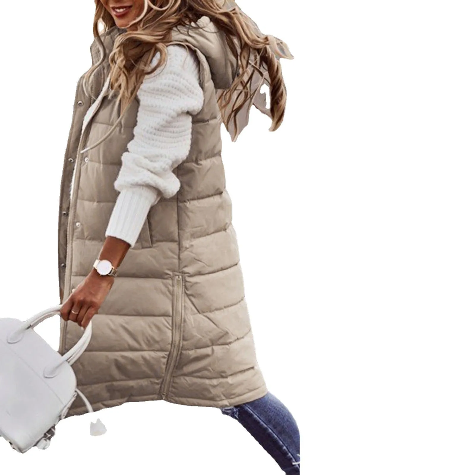 Sleeveless women's coat in long length - Stylish design for modern women - Cozy and warm for winter