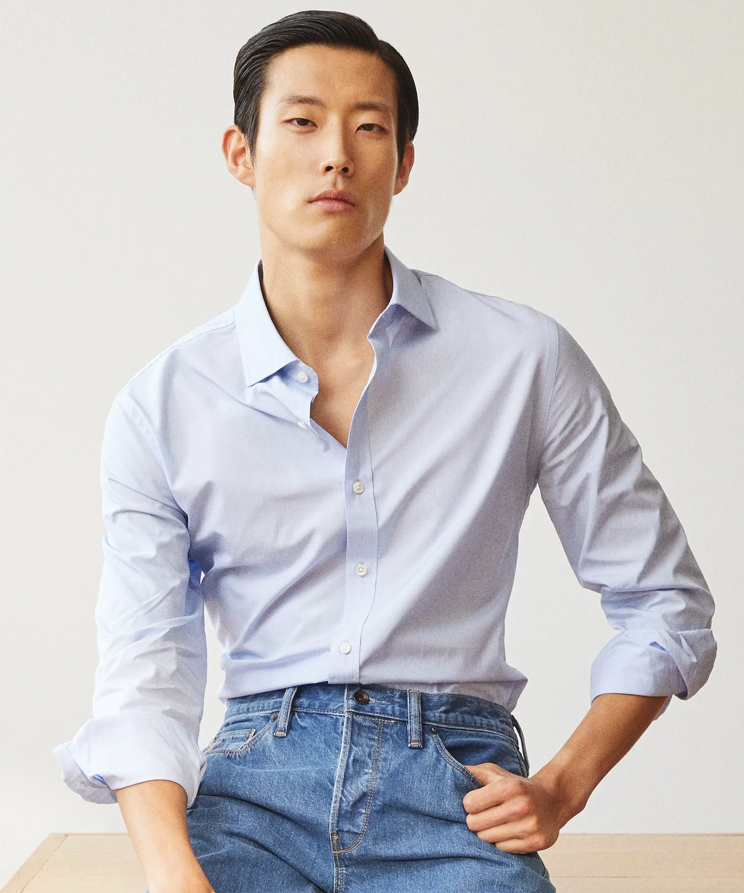 Slim Fit Spread Collar End On End Poplin Dress Shirt