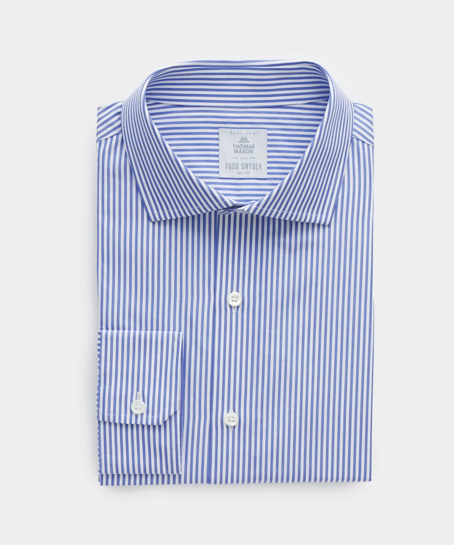 Slim Fit Spread Collar Poplin Dress Shirt in Blue Banker Stripe