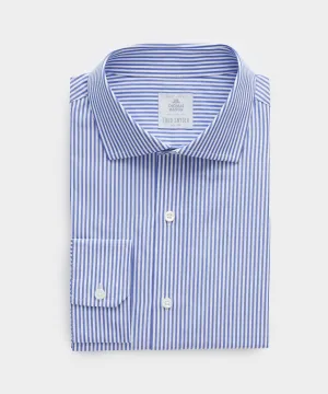 Slim Fit Spread Collar Poplin Dress Shirt in Blue Banker Stripe