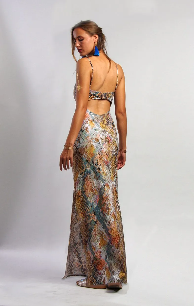 Snakeskin Print Maxi Dress