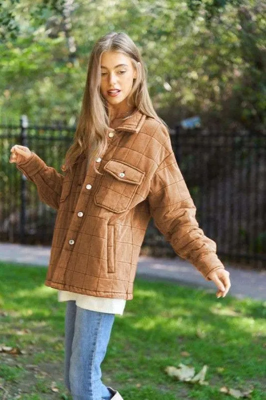 Solid Mineral Wash Quilted Pockets Shacket (Various Colors), Davi & Dani