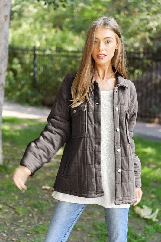 Solid Mineral Wash Quilted Pockets Shacket (Various Colors), Davi & Dani
