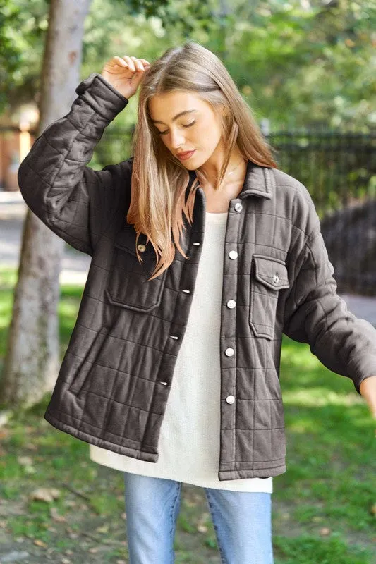 Solid Mineral Wash Quilted Pockets Shacket (Various Colors), Davi & Dani