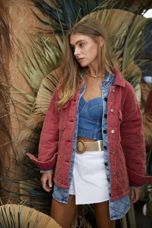 Solid Mineral Wash Quilted Pockets Shacket (Various Colors), Davi & Dani