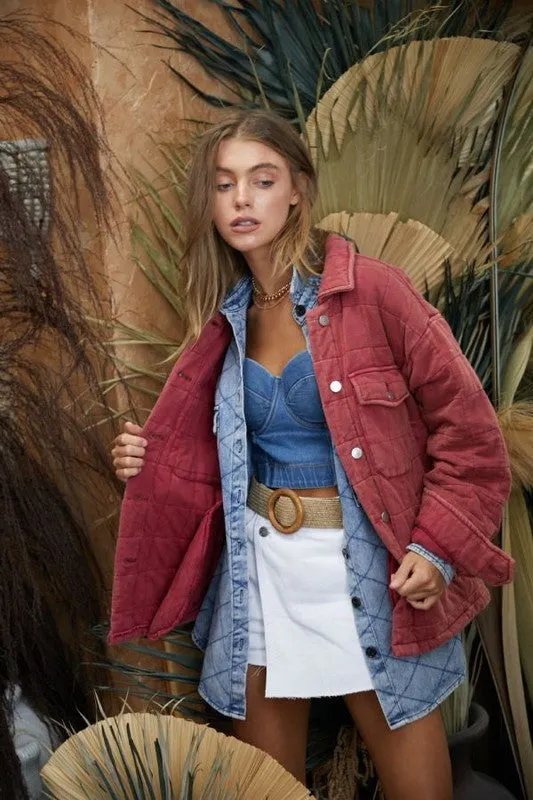 Solid Mineral Wash Quilted Pockets Shacket (Various Colors), Davi & Dani