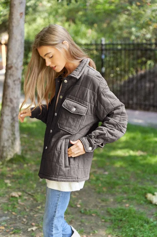 Solid Mineral Wash Quilted Pockets Shacket (Various Colors), Davi & Dani