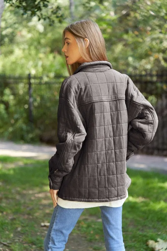 Solid Mineral Wash Quilted Pockets Shacket (Various Colors), Davi & Dani