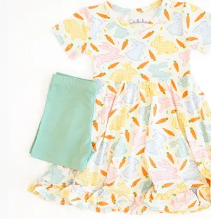 Soulbaby Easter Hoppy Bunnies Twirl Dress with Biker Shorts