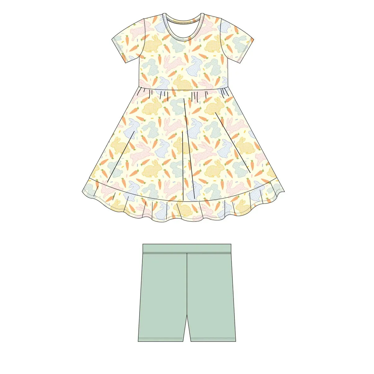 Soulbaby Easter Hoppy Bunnies Twirl Dress with Biker Shorts