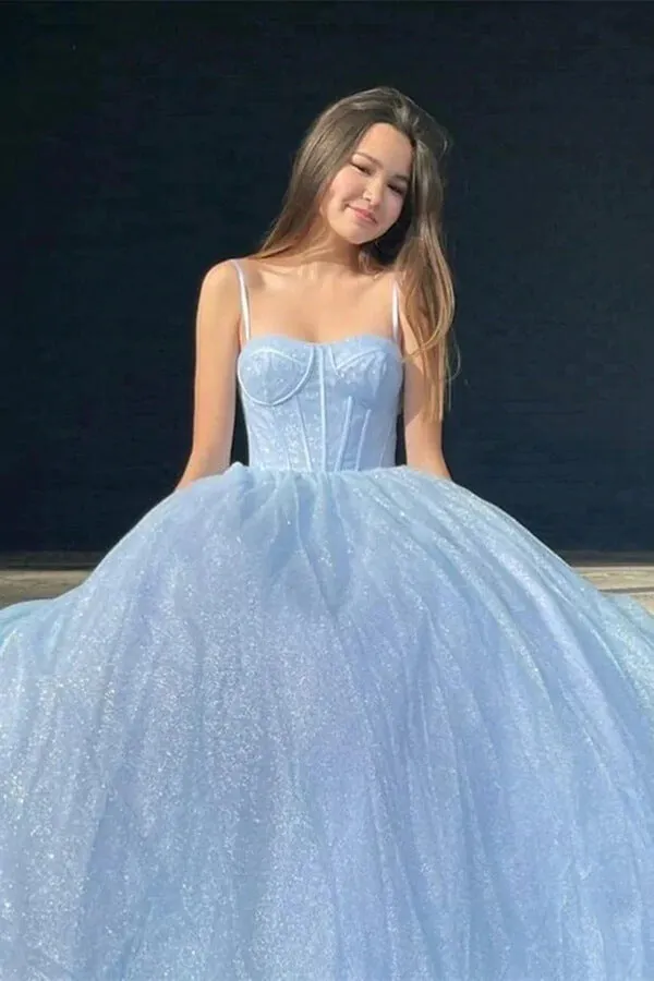 Sparkly Lilac A-line Sweetheart Spaghetti Straps Prom Dresses, Evening Gown, SP846
