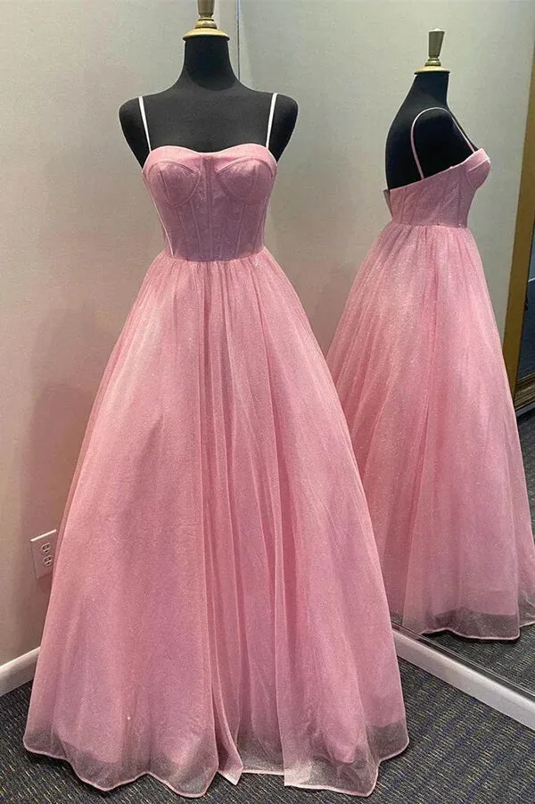 Sparkly Lilac A-line Sweetheart Spaghetti Straps Prom Dresses, Evening Gown, SP846