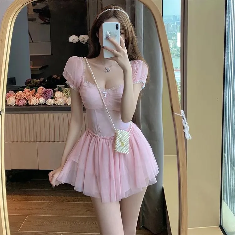 Spring and Summer Women's French Fluffy Dress Waist Girl Gentle Wind Short Skirt