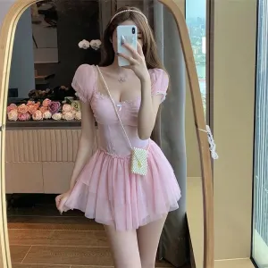 Spring and Summer Women's French Fluffy Dress Waist Girl Gentle Wind Short Skirt